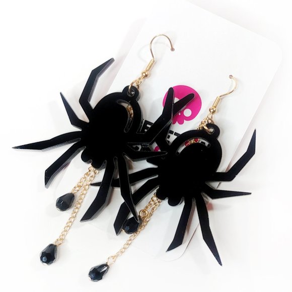 Glam Goth  Black Spider Earrings - Picture 1 of 4